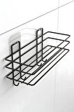 Yapışkanlı 4 Kancalı Banyo Rafı Mat Siyah Banyo Şampuanlık Duşakabin Duş Askısı