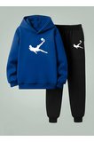Erkek Çocuk Kapüşonlu Takım FUTBOLCULU Baskılı 3 İplik Şardonlu Sweatshirt - Eşofman Takım