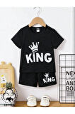 Çocuk Tasarım King Baskılı T-Shirt Şort Alt Üst Takım
