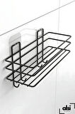 Yapışkanlı 4 Kancalı Banyo Rafı Mat Siyah Banyo Şampuanlık Duşakabin Duş Askısı