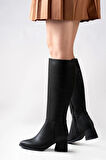 Siyah Kadın Topuklu Çizme