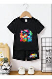 Çocuk Tasarım Roblox Baskılı T-Shirt Şort Alt Üst Takım Pamuk