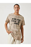3Sam10061Hk Kahverengi Desenli 02H Erkek Pamuk Jersey T-Shirt