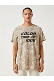 3Sam10061Hk Kahverengi Desenli 02H Erkek Pamuk Jersey T-Shirt