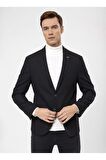 Süvari Slim Fit Siyah Erkek Armürlü Ceket Ct2021600310