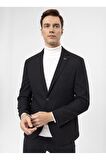 Süvari Slim Fit Siyah Erkek Armürlü Ceket Ct2021600310