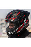 Rapıd 2 Race Kaıju Mat Siyah-Kırmızı Fullface Motosiklet Kaskı Şeffaf Camlı