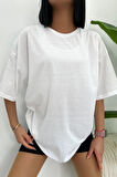 Unisex Pamuk Bisiklet Yaka  Oversize T-shirt