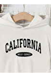 Kız\Erkek Çocuk Beyaz California West Coast Baskılı Kapşonlu Eşofman Takımı