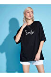 Unisex Siyah Bisiklet Yaka Oversize T-shirt