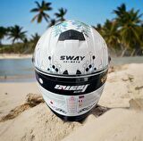 Sway 715 Şeffaf Vizörlü Yarım Motosiklet Scooter Kaskı M Beden Iris White Blue