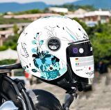 Sway 715 Şeffaf Vizörlü Yarım Motosiklet Scooter Kaskı M Beden Iris White Blue