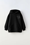Sİyah Kapüşonlu İçi Polar Dağ Baskılı Unisex Çocuk Sweatshirt