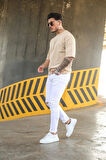 Minimal Kalp Baskılı Acık Kahverengi Oversize Tshirt