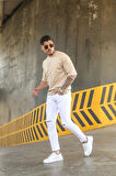 Minimal Kalp Baskılı Acık Kahverengi Oversize Tshirt