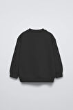 Füme Çocuk Çiçekli Ayıcık Baskılı Bisiklet Yaka Oversize Sweatshirt