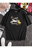 I Hate Mornings Sevimli Kediler Baskılı Oversize T-shirt