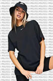 Sportswear Oversized T-shirt Unisex Nakış Swooslu Siyah Tişört