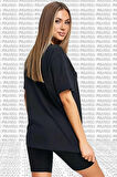 Sportswear Oversized T-shirt Unisex Nakış Swooslu Siyah Tişört
