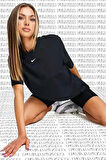 Sportswear Oversized T-shirt Unisex Nakış Swooslu Siyah Tişört