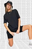 Sportswear Oversized T-shirt Unisex Nakış Swooslu Siyah Tişört