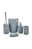 Gri 5 Parça Banyo Seti Çöp Kovası Klozet Fırçası Sıvı Sabunluk Diş Fırçalık ve Katı Sabunluk Seti