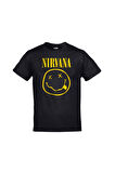 Unisex Siyah Nirvana Smile Logo Baskılı Tshirt