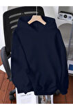 Kız Çocuk Lacivert Sırt Kiraz Baskılı Kopşonlu Sweatshirt