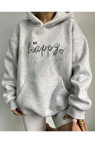 AYMONTANA Be happy baskılı kapüşönlü Sweatshirt