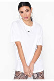Sportswear Oversized T-shirt Unisex Nakış Swooslu Beyaz Tişört