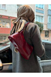 Raby Model Cherry Red Bordo Rugan Baget Omuz Çanta