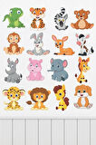 Sevimli Minik Hayvanlar Çocuk Odası Duvar Sticker Seti35x50Cm