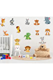 Sevimli Minik Hayvanlar Çocuk Odası Duvar Sticker Seti35x50Cm