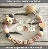 İsimli Bebek Emzik Zinciri ve Pembe Taşlı Bebek Yaka İğnesi