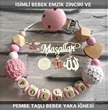 İsimli Bebek Emzik Zinciri ve Pembe Taşlı Bebek Yaka İğnesi