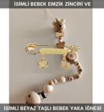 Sahi Aksesuar İsimli Bebek Emzik Zinciri ve Beyaz Taşlı Bebek Yaka İğnesi