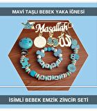 Sahi Aksesuar İsimli Bebek Emzik Seti ve Mavi Taşlı Bebek Yaka İğnesi