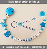 Sahi Aksesuar İsimli Bebek Emzik Zinciri ve İki İsimli Anahtarlık Seti