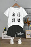 Çocuk Tasarım Maskeli Oyun Baskılı T-Shirt Şort Alt Üst Takım %100 Pamuk