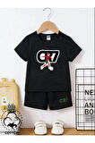 Unisex Çocuk Tasarım Cr7 Ronaldo Baskılı %100 Pamuk T-Shirt Şort Alt Üst Takım