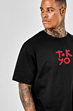 Oversize Tokyo Baskılı Siyah Tshirt