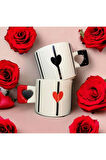 2'li Siyah & Kırmızı Zarif Kalp Baskılı Kupa / Mug Set