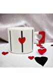 2'li Siyah & Kırmızı Zarif Kalp Baskılı Kupa / Mug Set