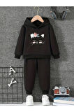 Kız Çocuk Love Gırl Baskılı Kapüşonlu Sweatshirt Eşofman Takımı