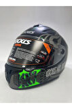 Axxıs Draken S Maori Devil B6 Matt Green Kapalı Motosiklet Kaskı + Yedek Siyah Vizör
