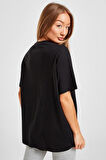 Sportswear Oversized T-shirt Unisex Nakış Swooslu Siyah Tişört
