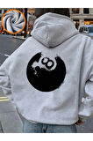 Kız\Erkek Çocuk Gri Bilardo Topu Sırt Baskılı Kapşonlu Sweatshirt