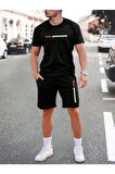 Unisex Siyah Newyork Baskılı Oversize Şort T-shirt Takım