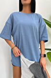 Unisex Pamuk Bisiklet Yaka  Oversize T-shirt