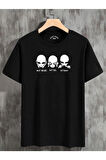 Unisex Oversize T-shirt Not Hear Ön Baskılı Siyah